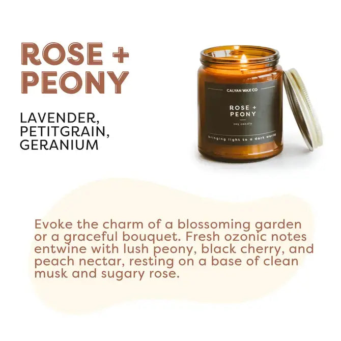 Rose + Peony - Amber Jar Soy Candle
