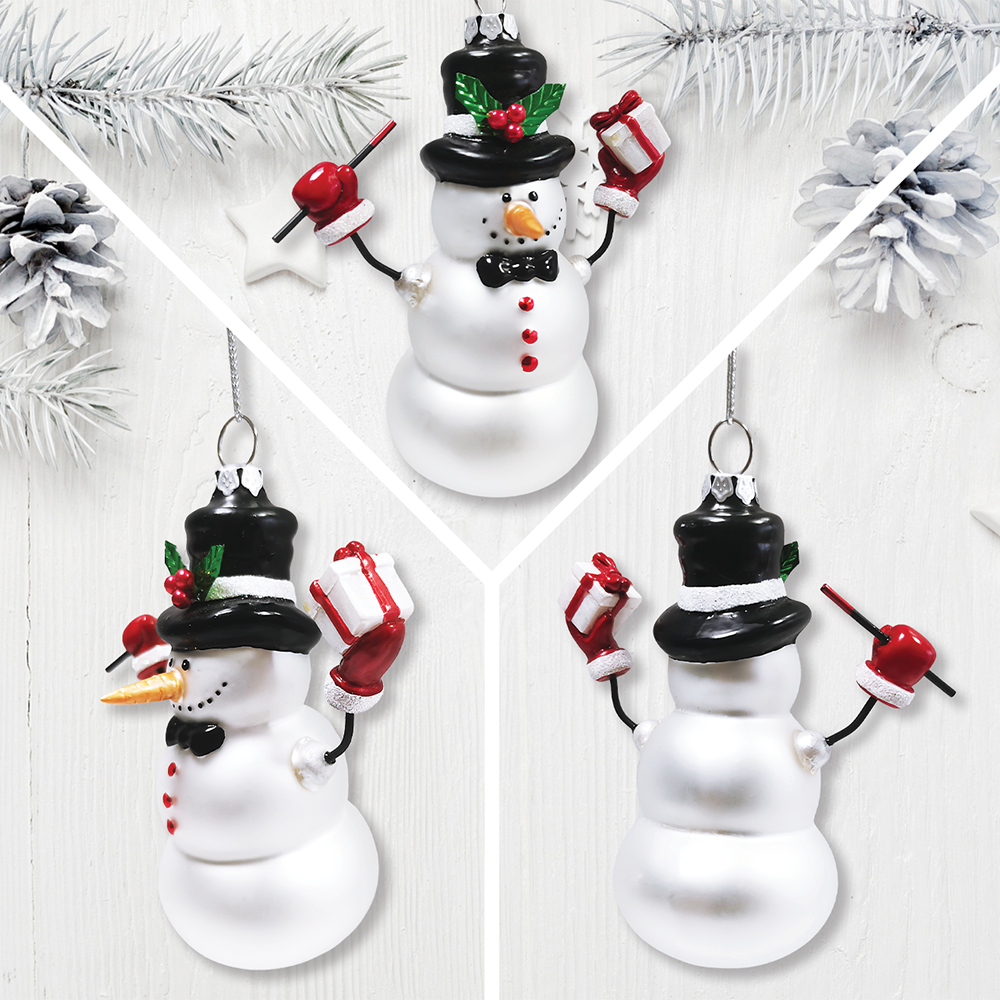 Classic Winter Snowman Set of 4 Glass Christmas Ornaments