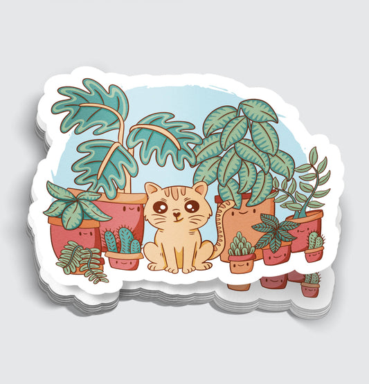 Mimic Gaming Co - Orange Cat Amongst Potted Houseplants Sticker - 3"