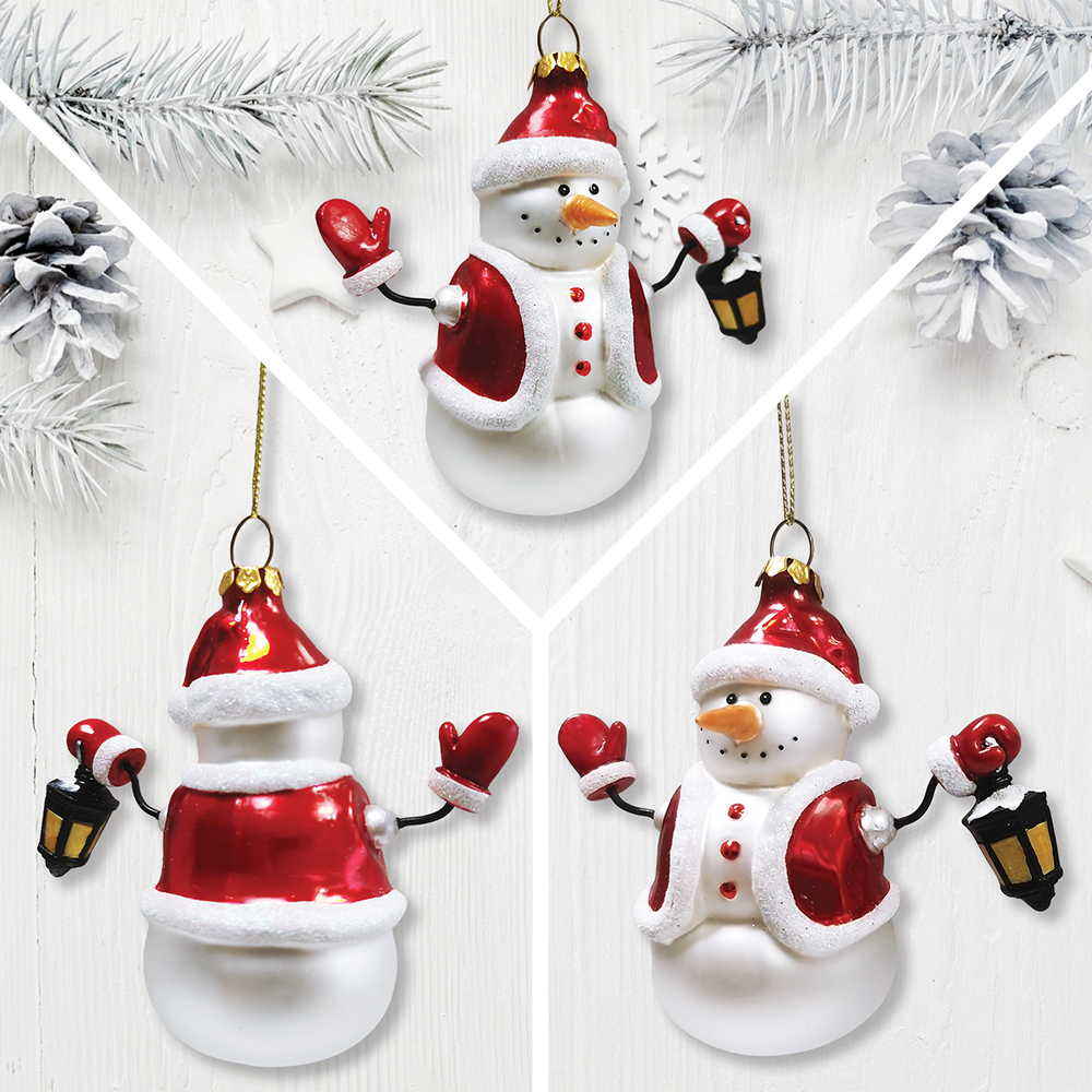 Classic Winter Snowman Set of 4 Glass Christmas Ornaments