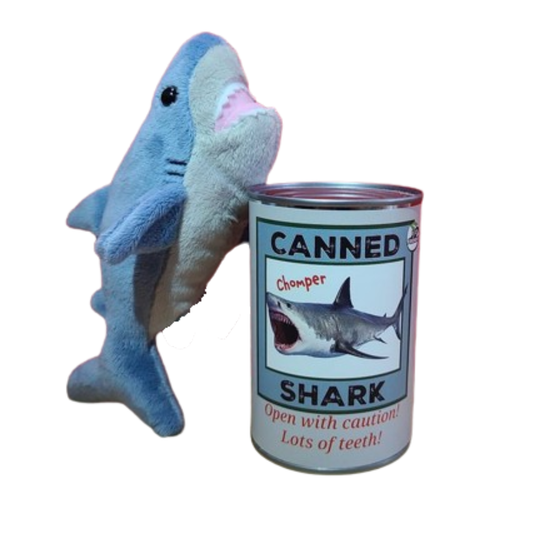 Canned Shark | Stuffed Animal Plush w/Jokes | Unique Gift