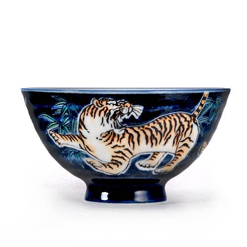 Urban Tokyo - Tiger Design 10oz 4.5"Dia x 2.5"H Porcelain Rice Bowl Navy