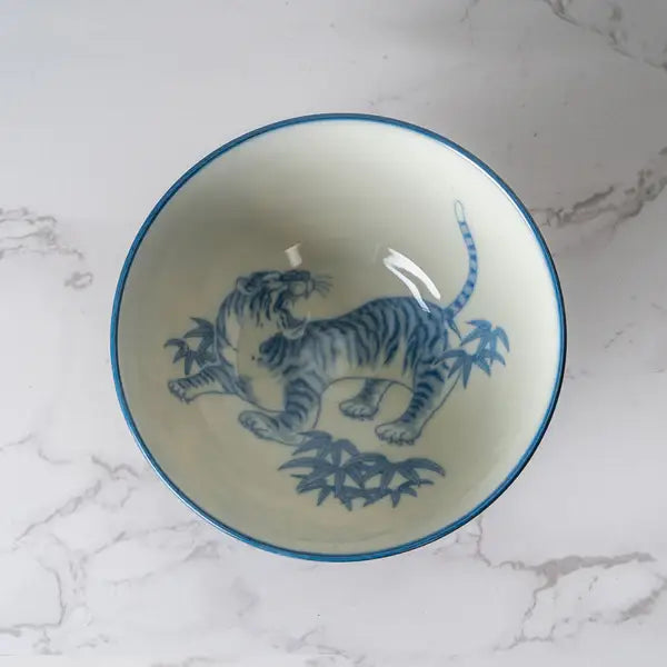 Urban Tokyo - Tiger Design 10oz 4.5"Dia x 2.5"H Porcelain Rice Bowl Navy