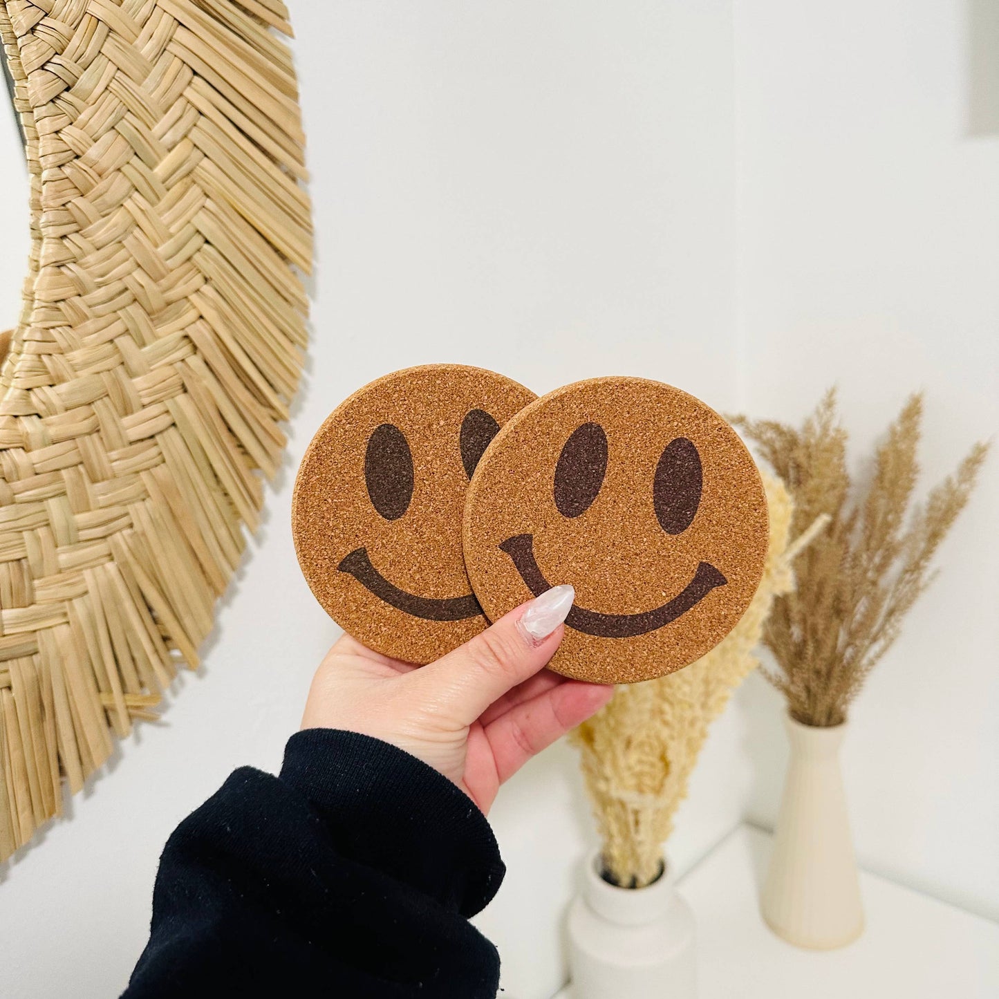 KuriArt Designs - Drink Cork Coaster | Coffee Coaster | Smiley Face Coaster