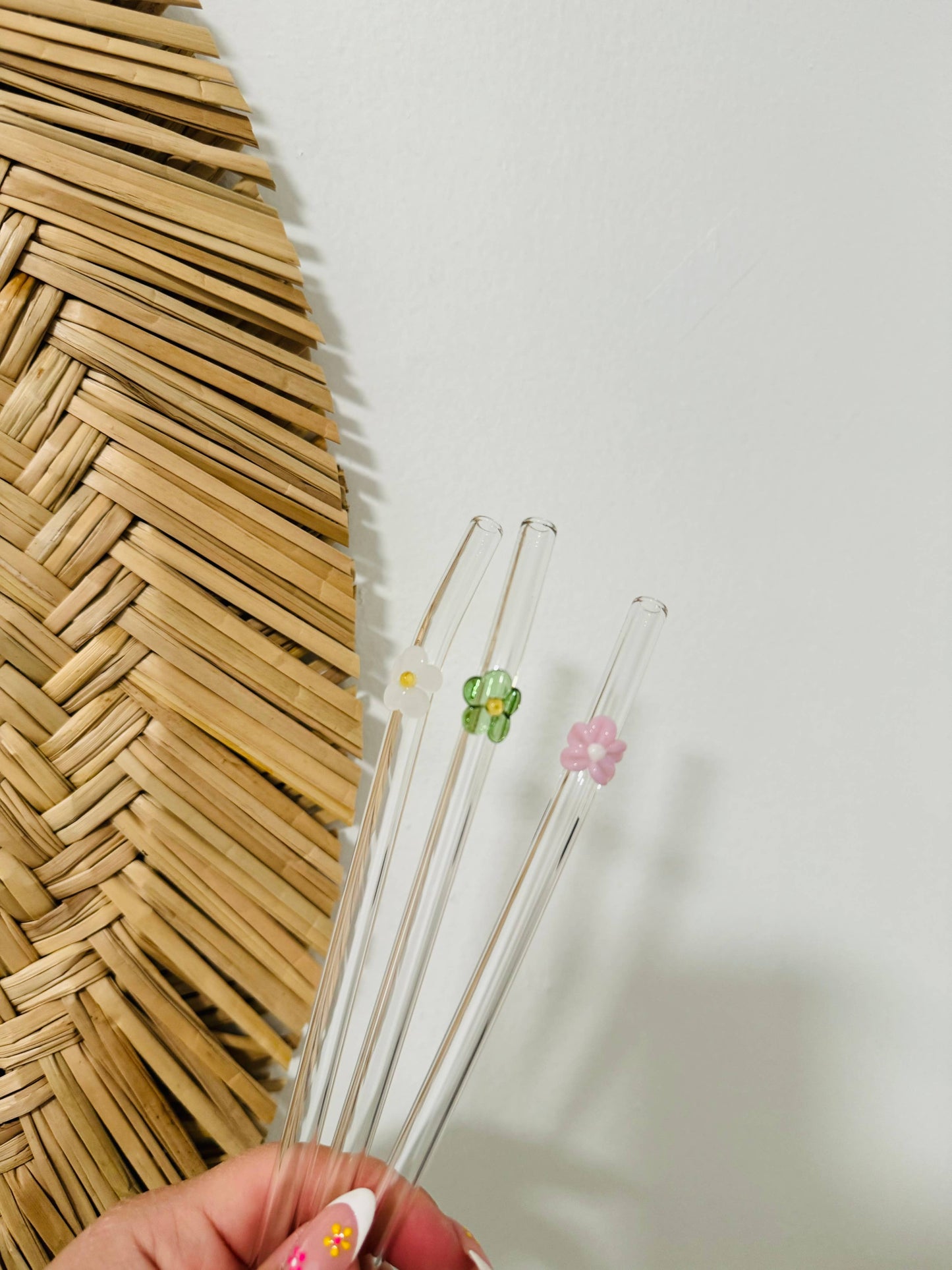 KuriArt Designs - Flower Glass Straws | Reusable Glass Straws