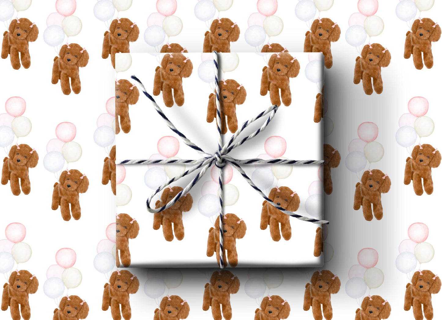 Poodle With Birthday Balloons Wrapping Paper