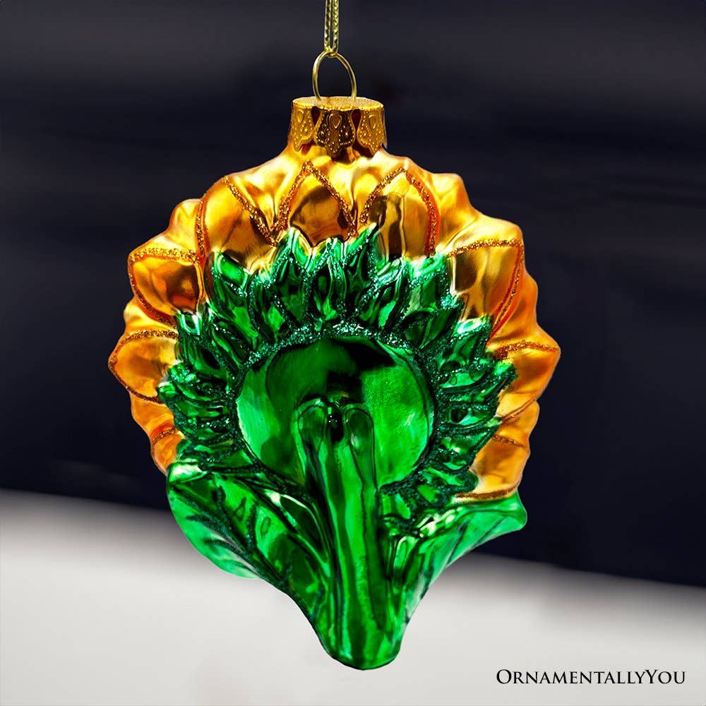 Glossy Charming Sunflower Glass Christmas Ornament