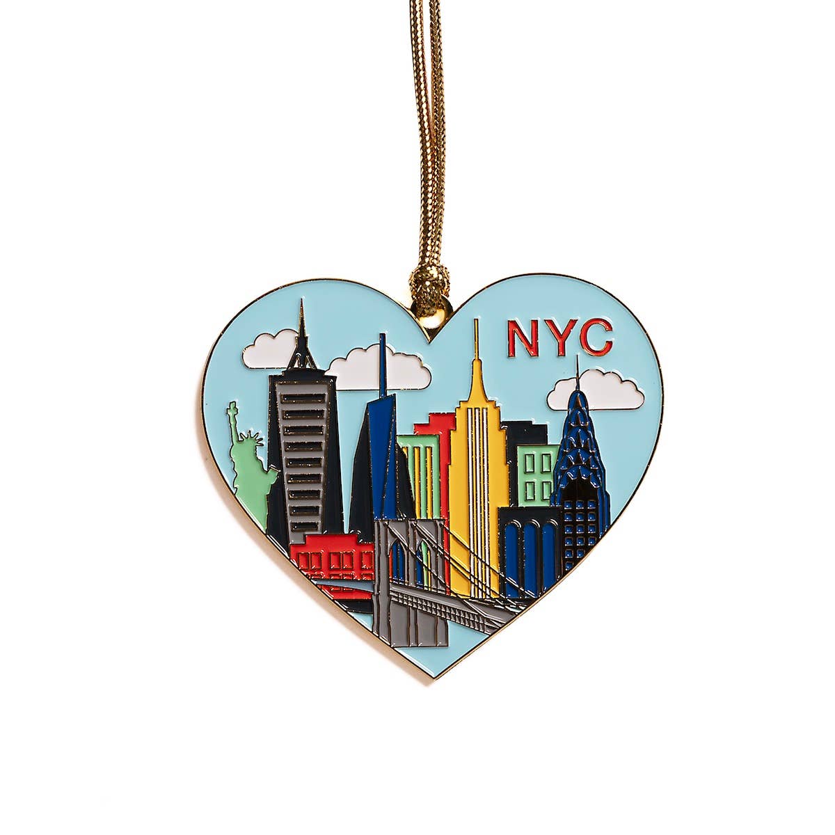 New York City NYC Skyline Heart Enamel Holiday Ornament