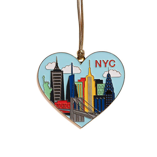 New York City NYC Skyline Heart Enamel Holiday Ornament