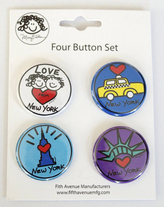 New York Button Set of 4 NY Love