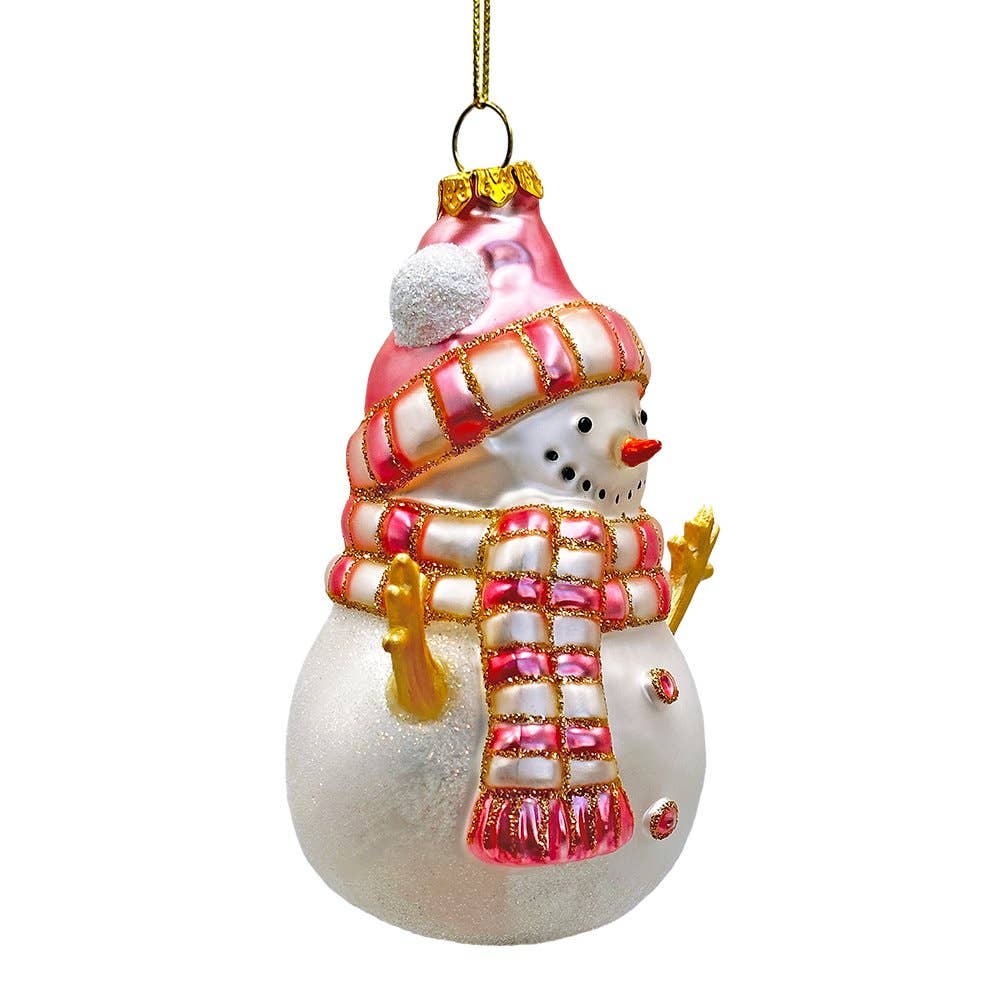 Pink Snowman Glass Ornament, Eclectic Christmas Tree Décor