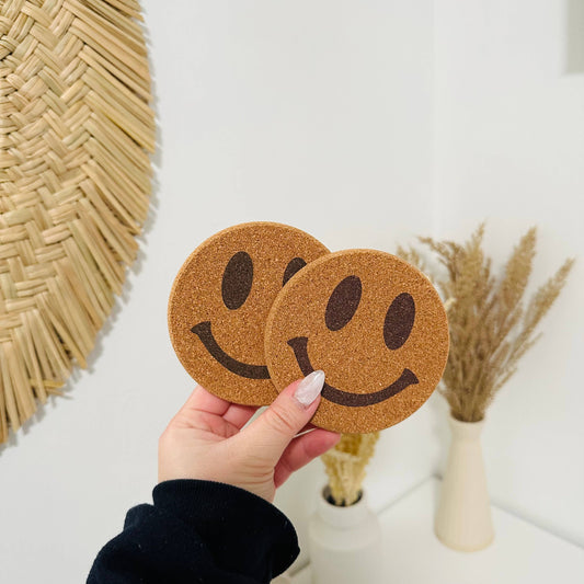 KuriArt Designs - Drink Cork Coaster | Coffee Coaster | Smiley Face Coaster