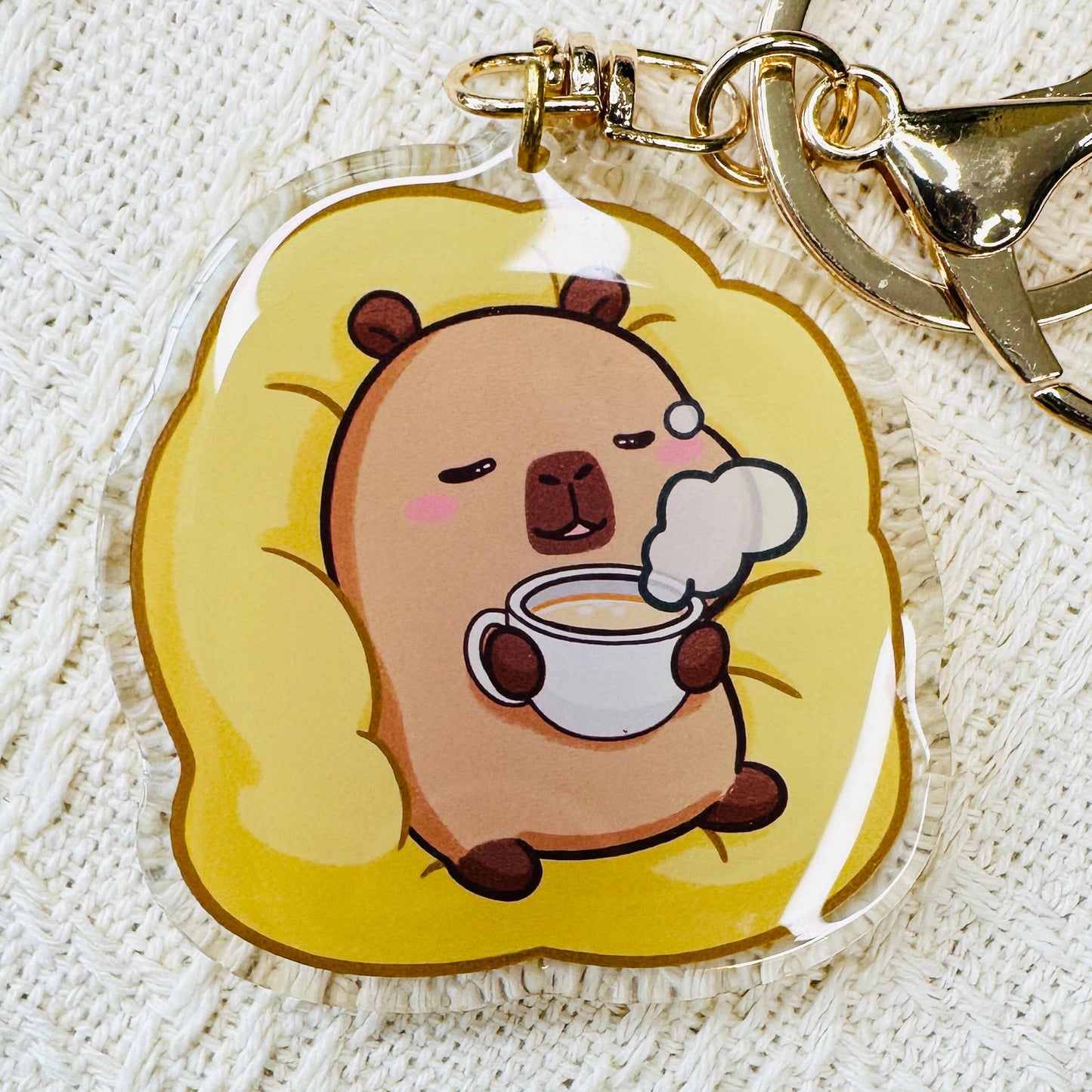 CapyFun - Capybara Acrylic Keychain Cute Kawaii Dumpling Boba Tea Coffee Ice Cream Reading Orange Ramen Foodie Hot Pot Holiday Gift For Her