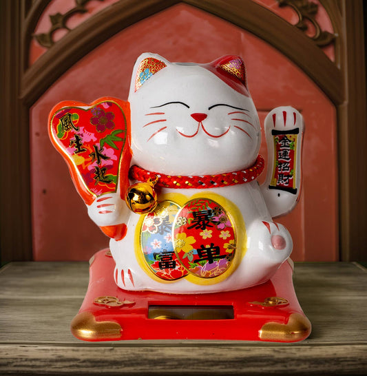 5 Inch Tall Solar Powered Lucky Cat With Movable Arm (1/60)