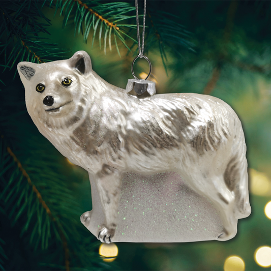 Arctic Winter Wolf Glass Ornament