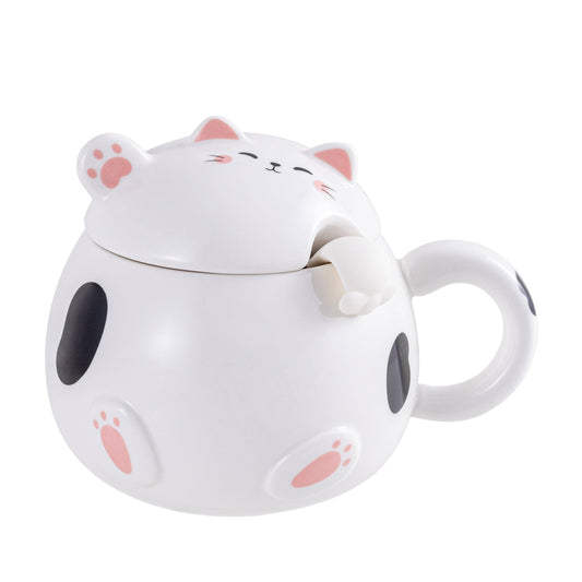 Urban Tokyo - Whimsy Cat 15oz Mug With Lid and Spoon White