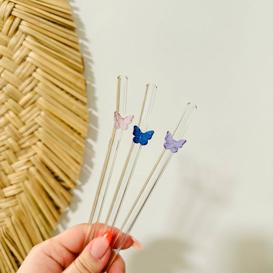 KuriArt Designs - Butterfly Glass Straws | Reusable Glass Straws