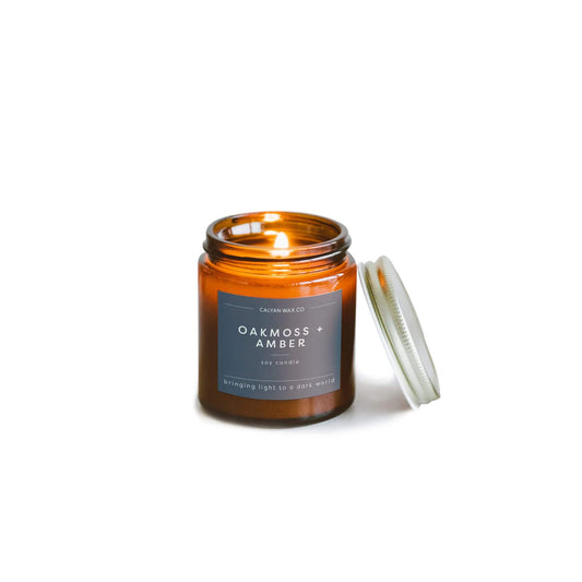 Oakmoss + Amber - Mini Amber Jar Soy Candle