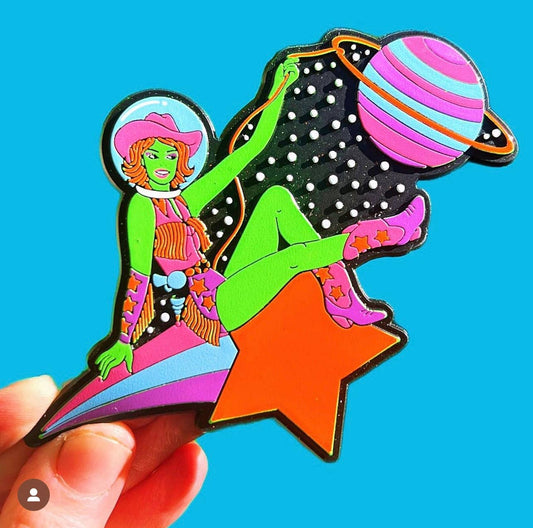 Astral Weekend - Space Cowgirl Rubber Magnet Western Cowboy Boots