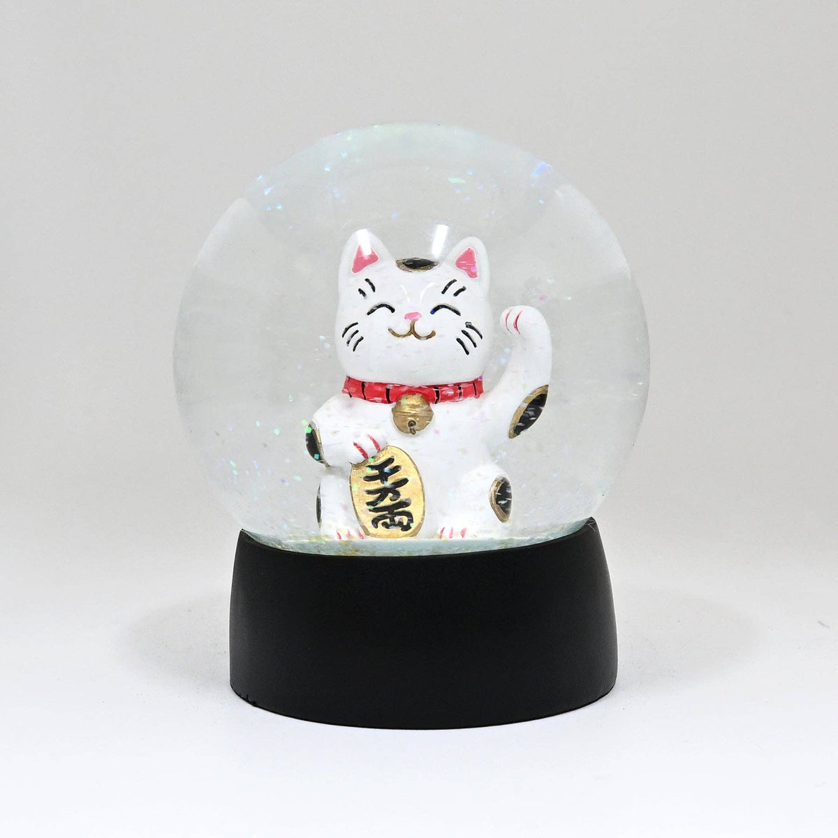 Maneki Neko Lucky Cat Water Globe 100mm White (1/12)