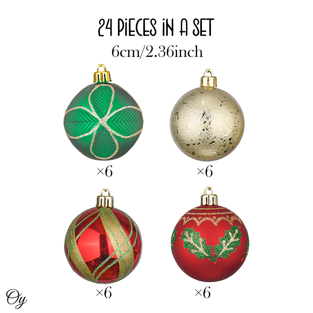 Refined Ornament Bauble Set, 24 Piece Red, Gold, and Green