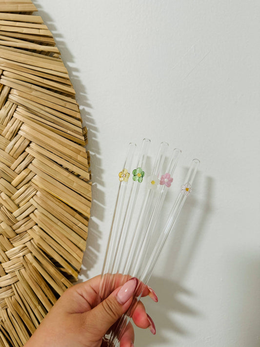 KuriArt Designs - Flower Glass Straws | Reusable Glass Straws