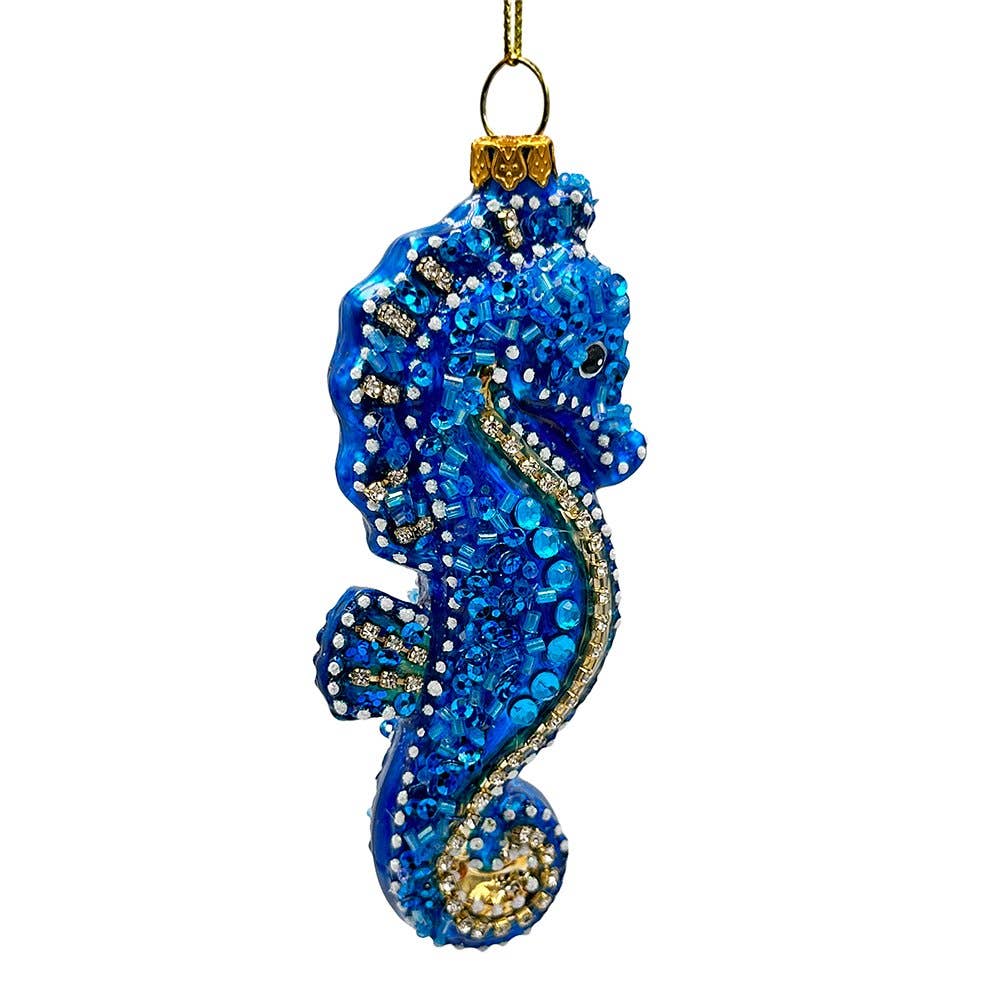 Exotic Seahorse Glass Christmas Ornament, Aquatic Beach
