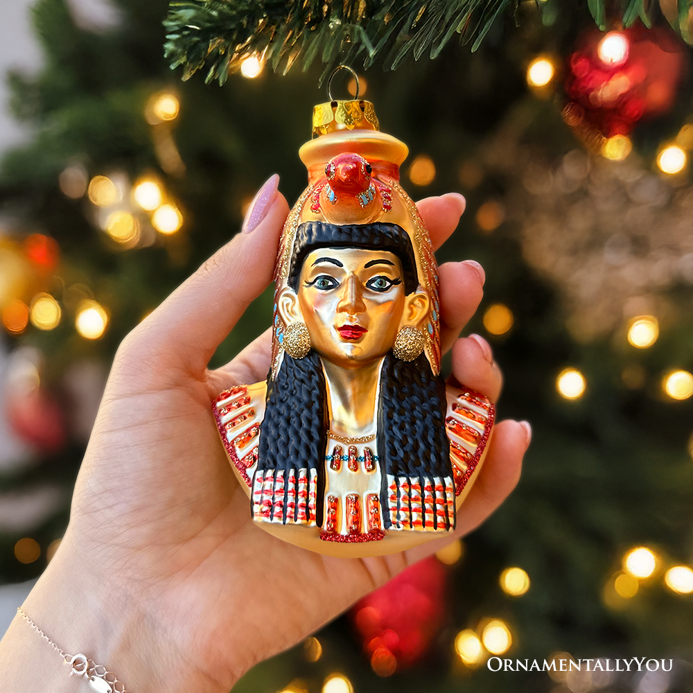 Majestic Cleopatra Glass Ornament, Egyptian Holiday Unique
