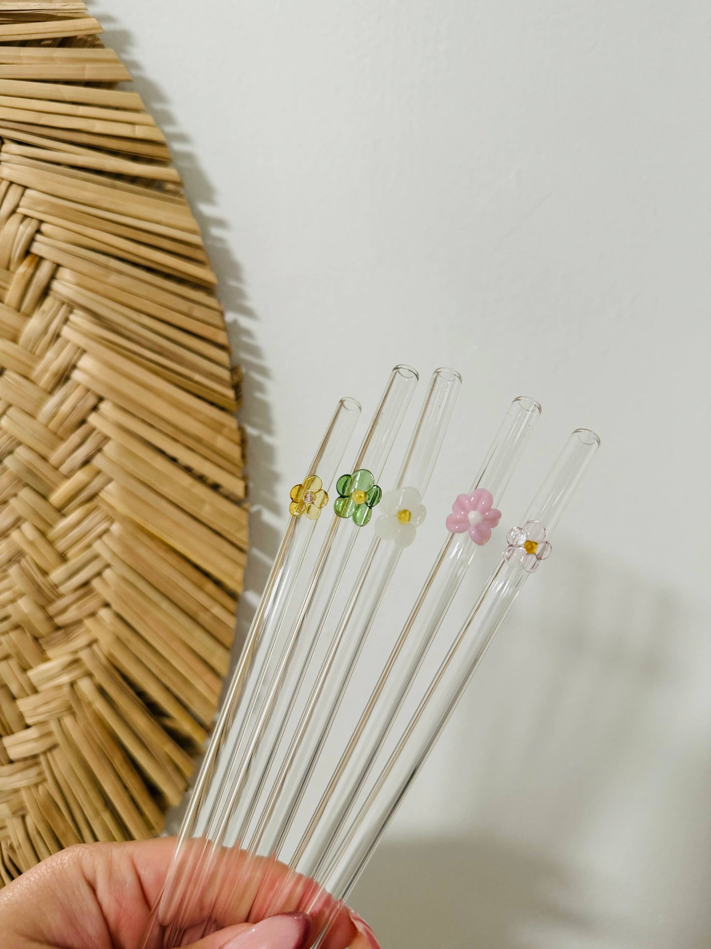 KuriArt Designs - Flower Glass Straws | Reusable Glass Straws