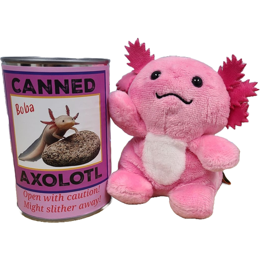 Canned Axolotl | Stuffed Animal Plush w/Jokes | Unique Gift