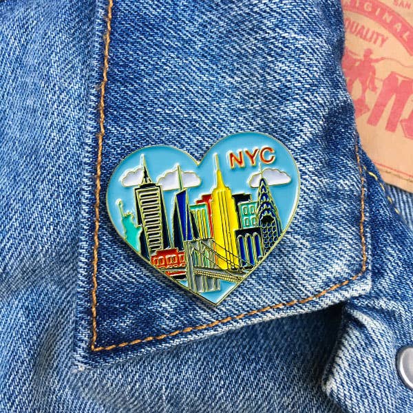 New York City NYC Skyline Heart Pin