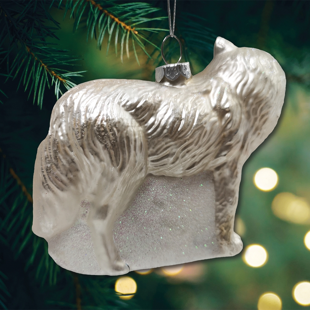 Arctic Winter Wolf Glass Ornament