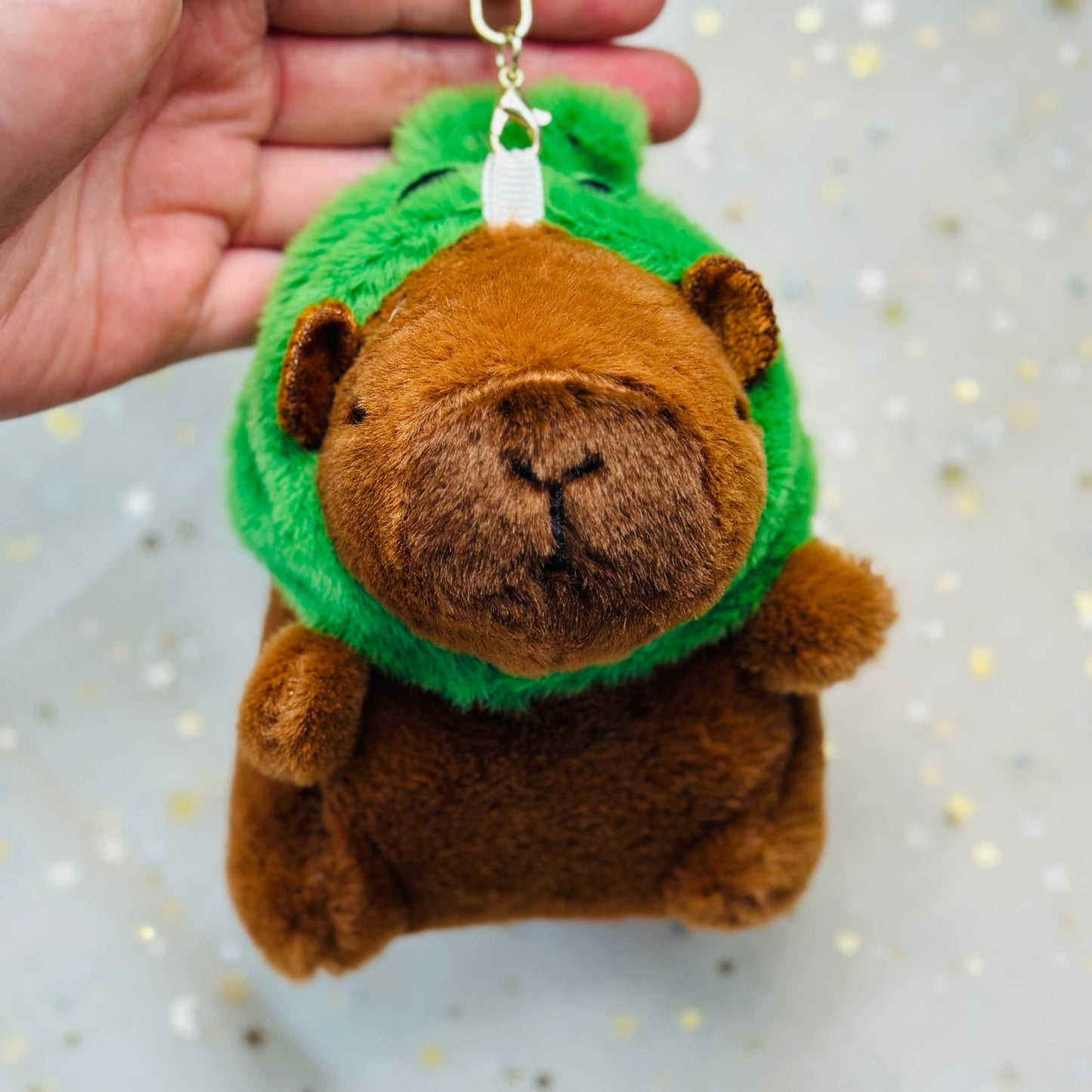 Capybara Frog Hat Plush Keychain