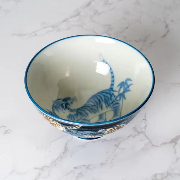 Urban Tokyo - Tiger Design 10oz 4.5"Dia x 2.5"H Porcelain Rice Bowl Navy