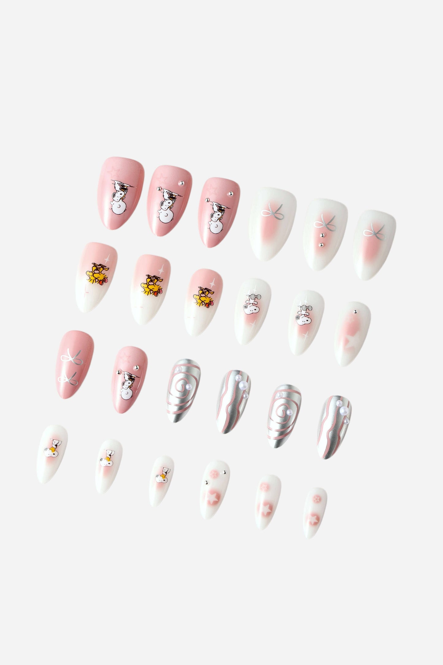 SWIRLS OF SNOOPY -  ALMOND PRESS-ON NAILS