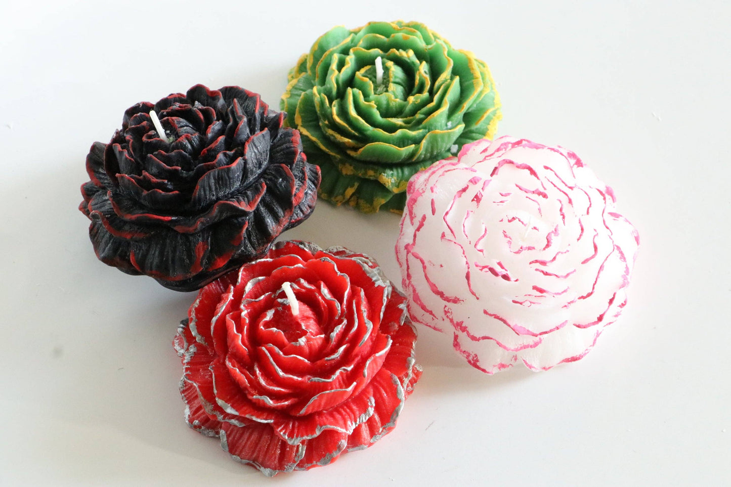 SugarByrd - Floating Peony Candles with Painted Trim - Metallic Trim