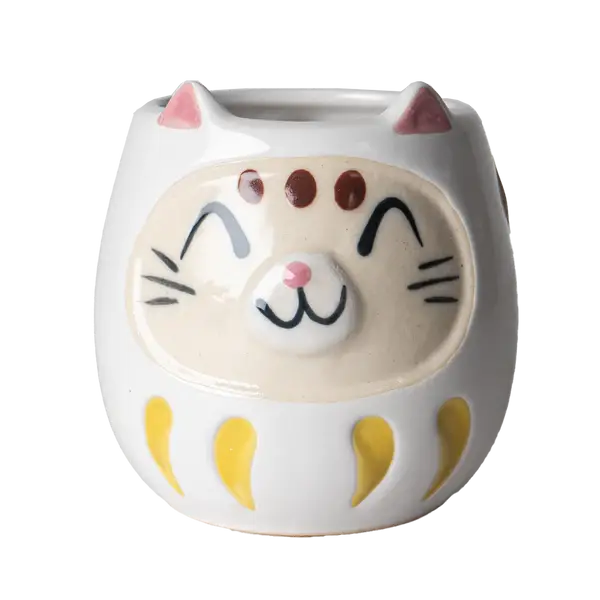 Japanese Daruma Cat Yunomi Style Tea Mug Reactive Glaze 10 f