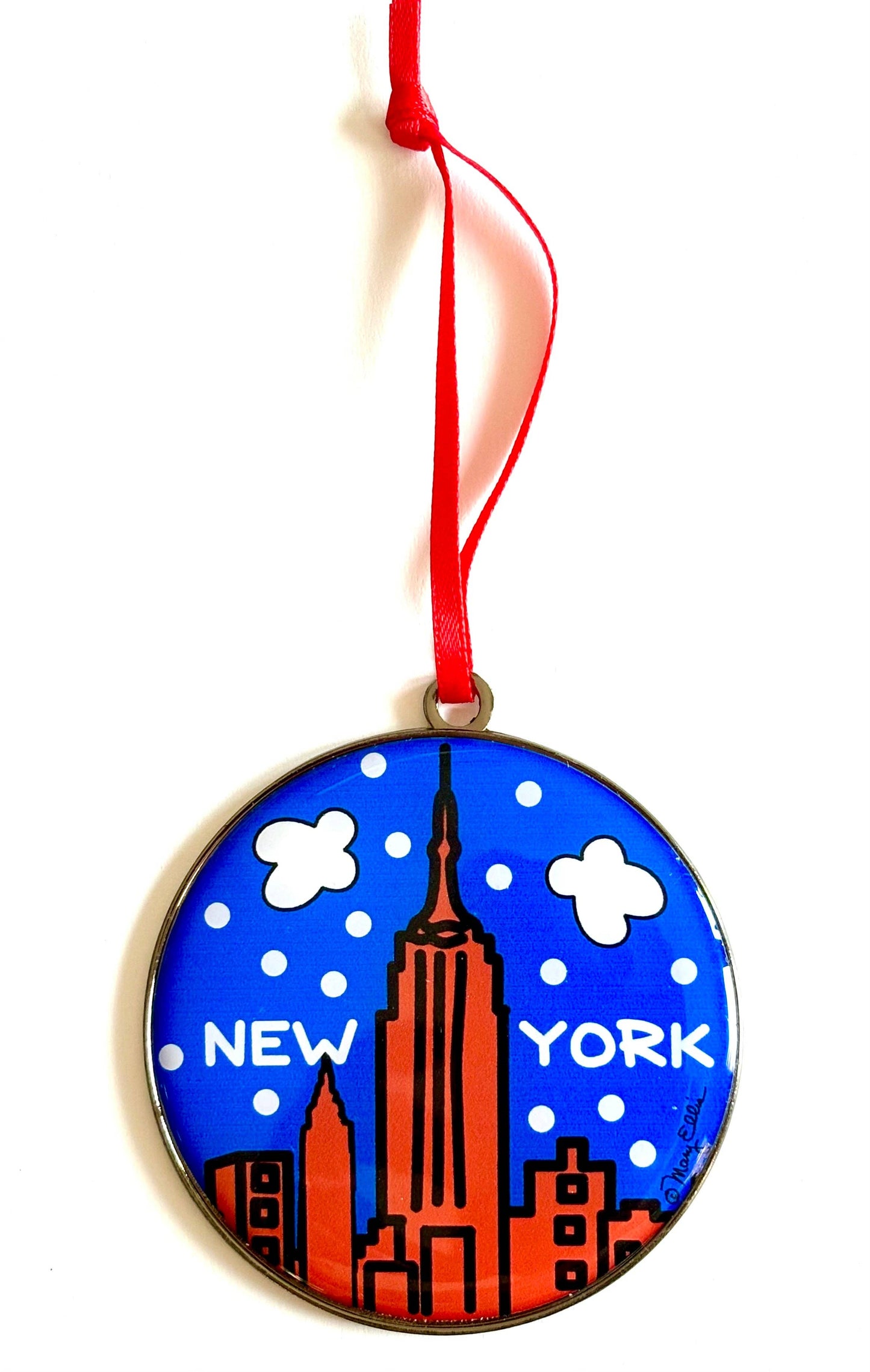 New York Christmas Holiday Dome Ornament Red Skyline