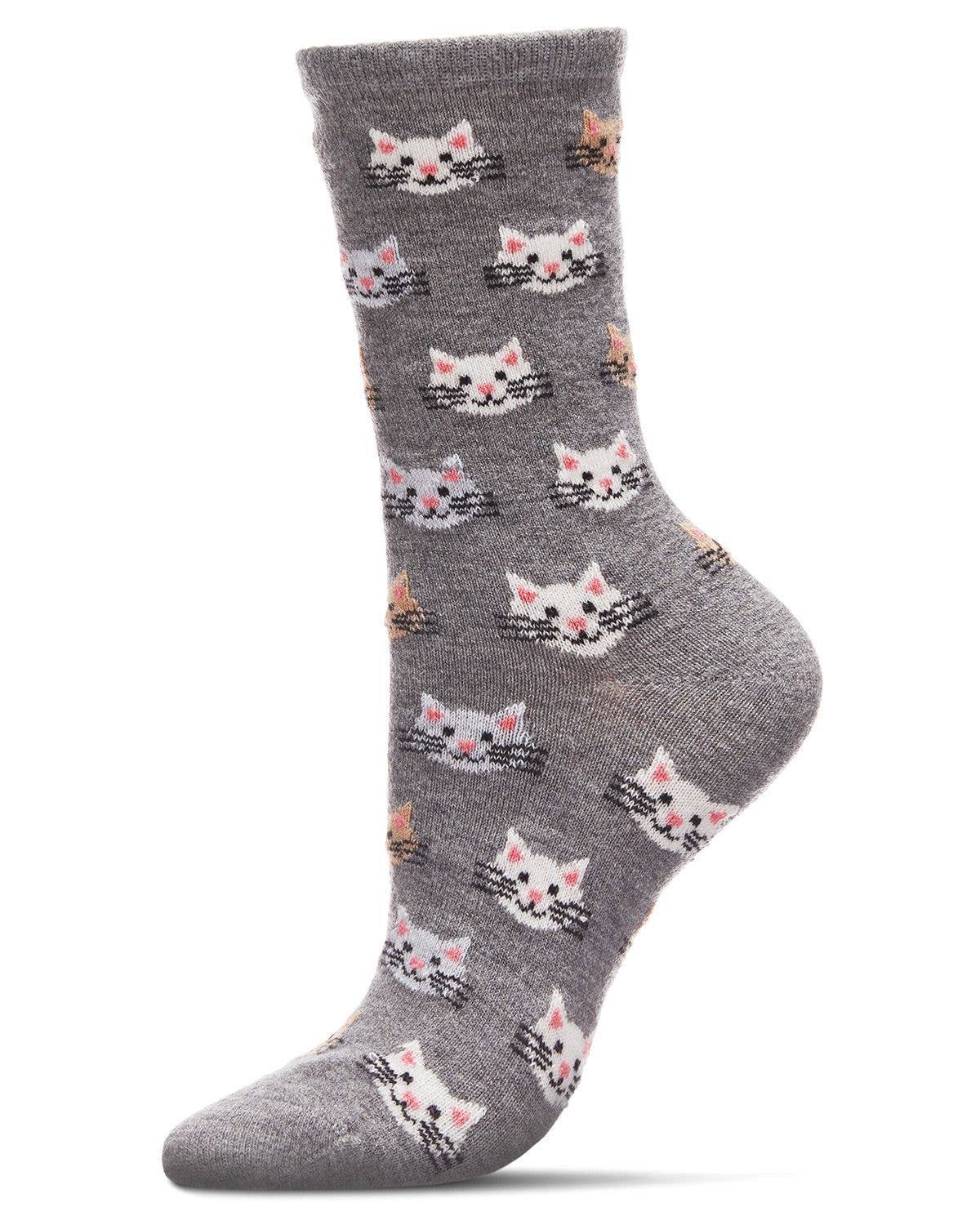 Cat Face Cashmere Crew Sock