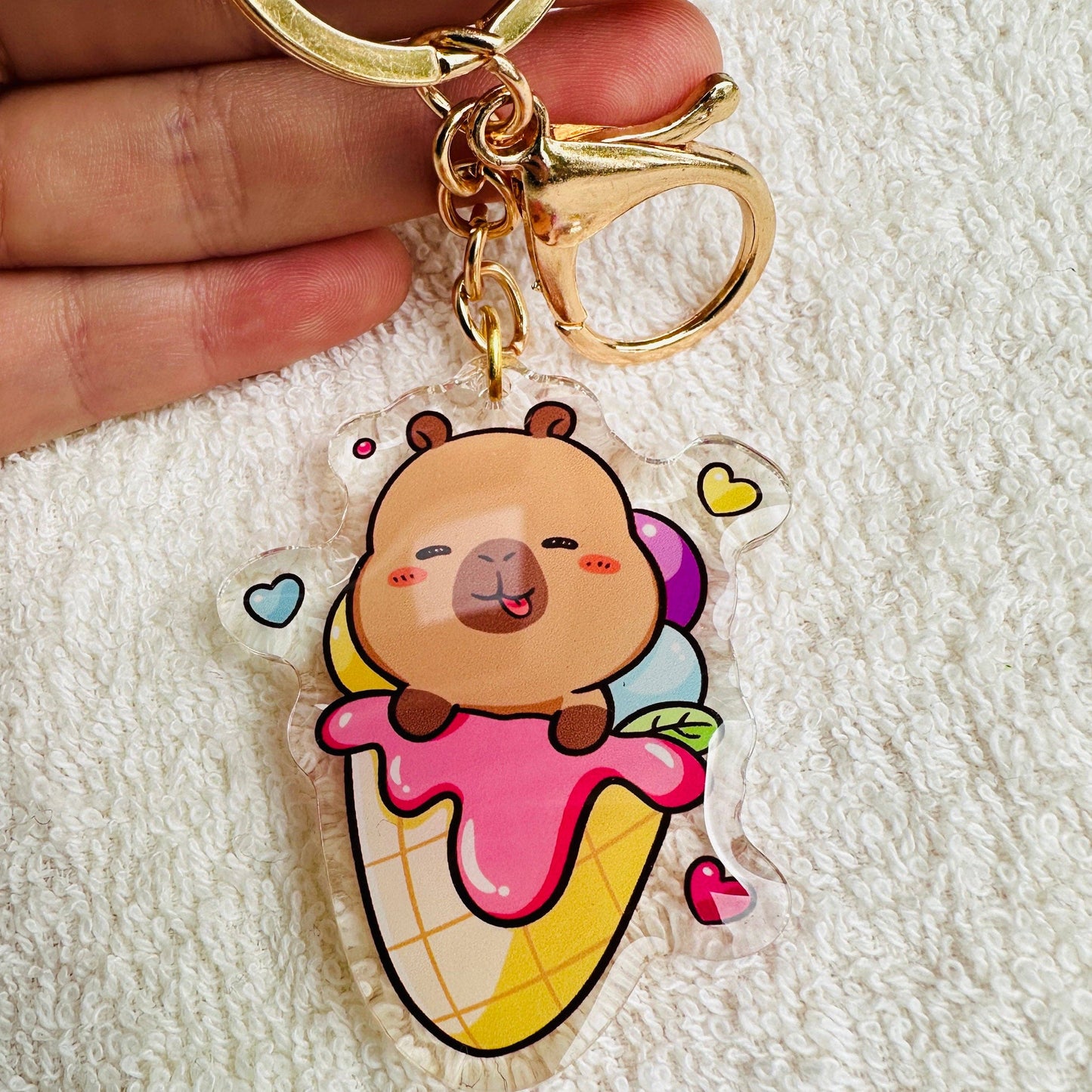 CapyFun - Capybara Acrylic Keychain Cute Kawaii Dumpling Boba Tea Coffee Ice Cream Reading Orange Ramen Foodie Hot Pot Holiday Gift For Her