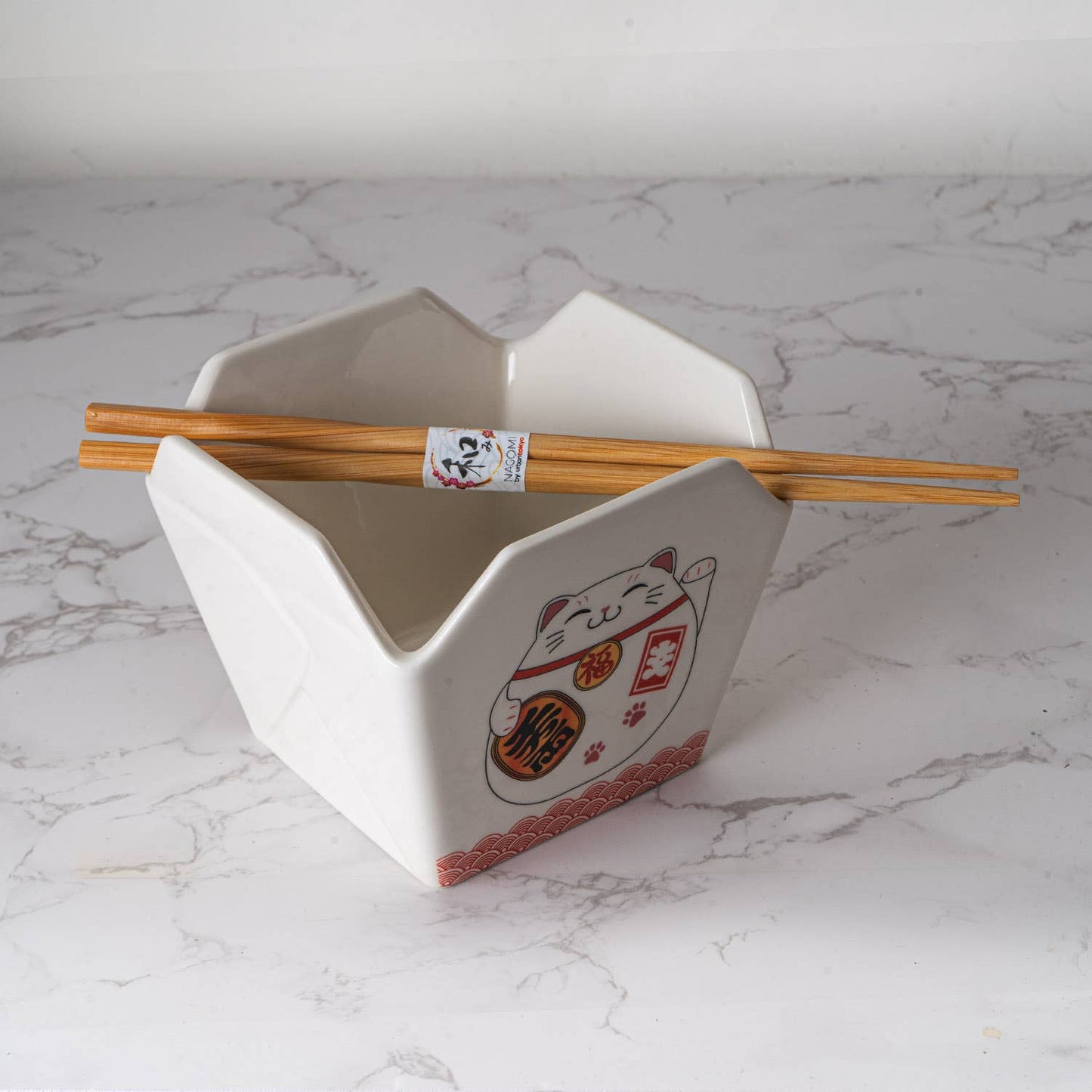 16oz 5"W x 4"H Takeout Box Serving Bowl With Chopsticks Lucky Cat (1/24)