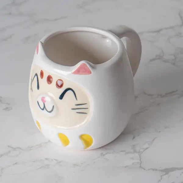 Japanese Daruma Cat Yunomi Style Tea Mug Reactive Glaze 10 f