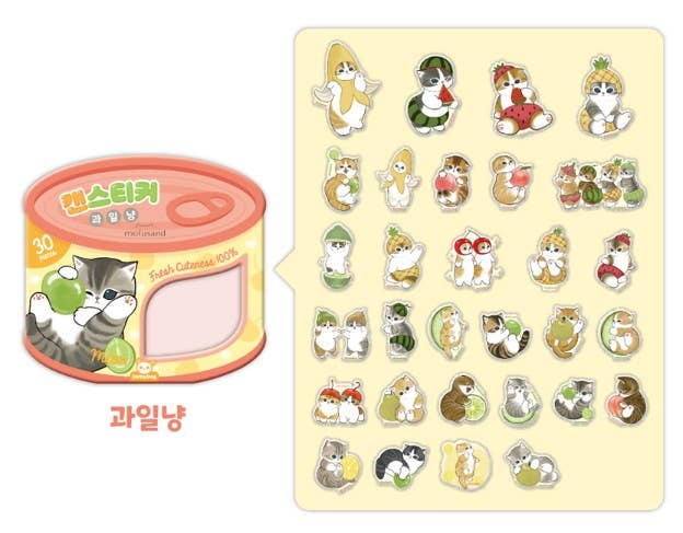 Mofusand Can Jelly 30 Stickers Set  – Shark Cat & Fruit Cat
