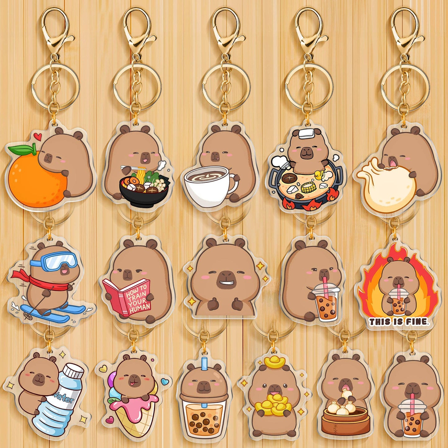 CapyFun - Capybara Acrylic Keychain Cute Kawaii Dumpling Boba Tea Coffee Ice Cream Reading Orange Ramen Foodie Hot Pot Holiday Gift For Her
