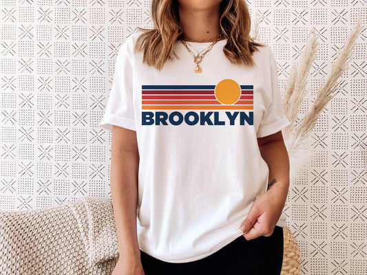 Hey Mountains - Brooklyn, NY T-Shirt Retro Vintage Sun Unisex Brooklyn Tee