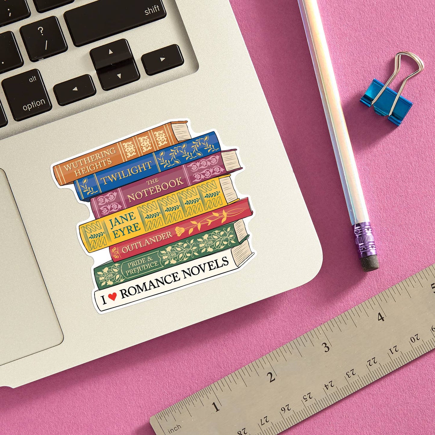 I Heart Romance Novels Book Stack Die Cut Sticker 