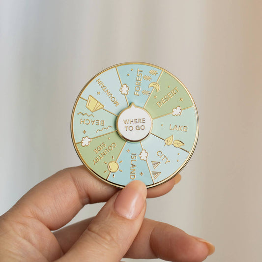 Occasionalish - Where To Go Spinning Enamel Pin, Interactive Pin
