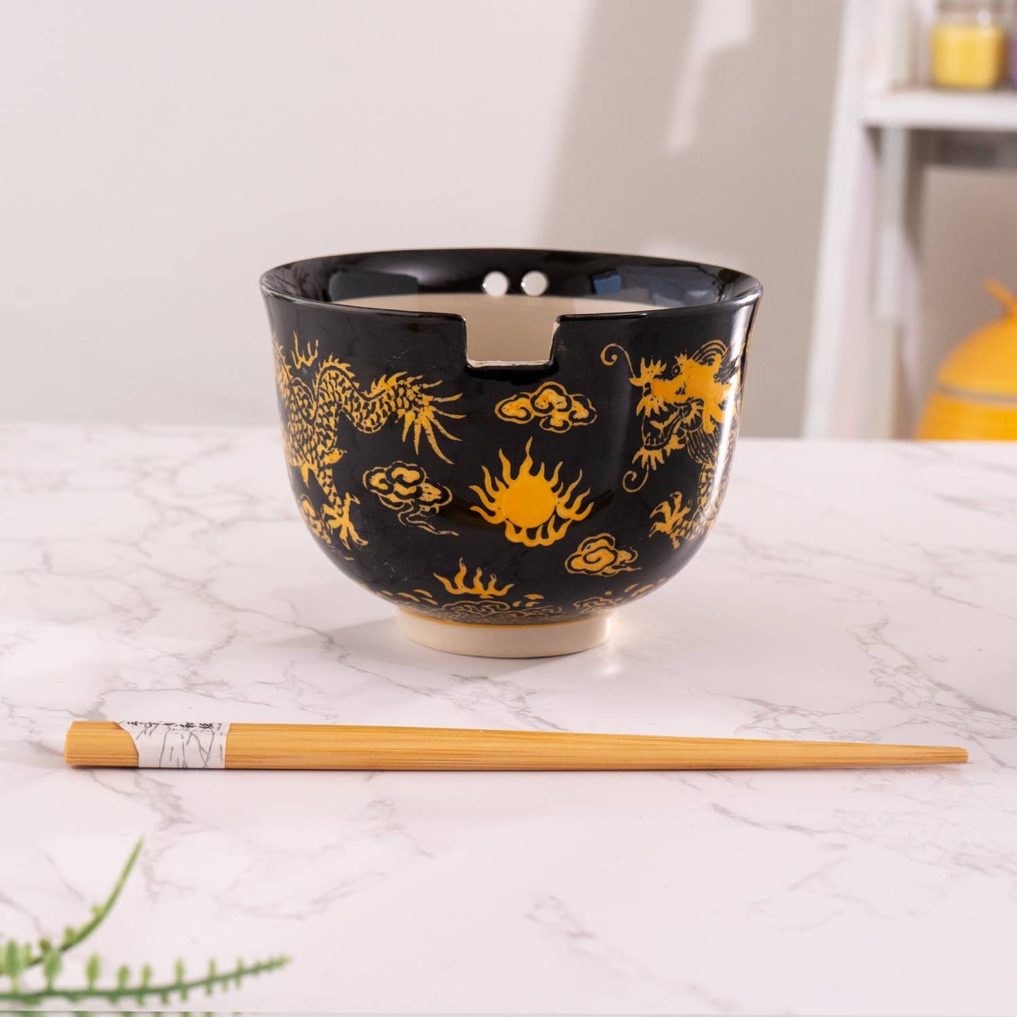 Urban Tokyo - Black Dragon Design 18oz 5.25"D Bowl With Chopsticks Set