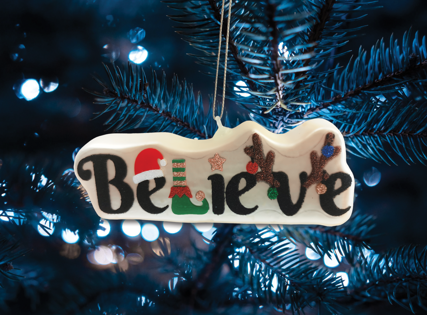 Enchanting Believe Glittering Glass Christmas Ornament