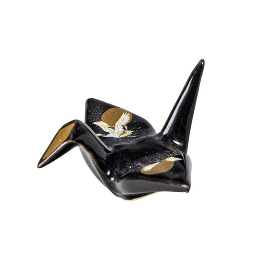 Urban Tokyo - Origami Crane Porcelain Chopsticks Rest 2"L Moon Crane Black (12/288)